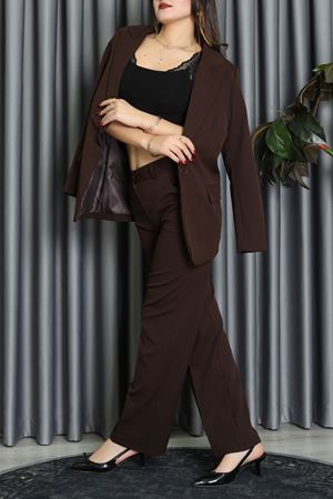 Dabıl Kumaş Astarlı İkili Blazer Takım Kahve - 55041.1397.