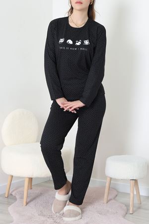 Süprem Kumaş Mevsimlik Pijama Takımı Bordo Siyah - 31897.1961.