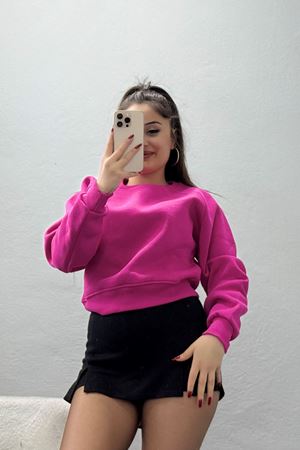 Bisiklet Yaka 3 İplik Sweat Fuşya - 20958.1878.