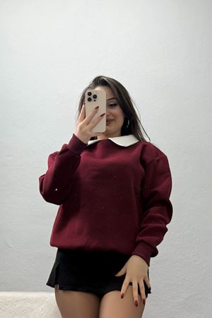 Gömlek Yaka 3 İplik Sweat Bordo - 21985.200.