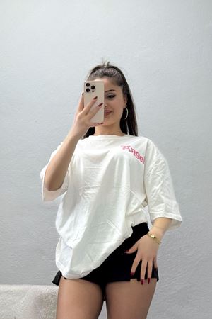Baskılı Kompakt Penye Tişört Beyazpembe1 - 55044.1872.
