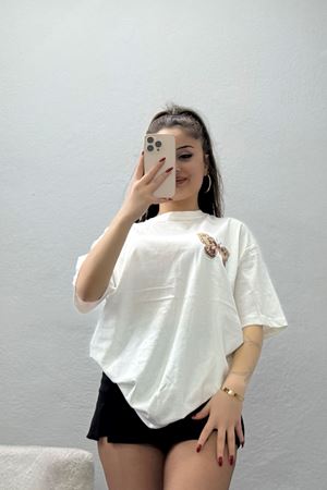 Baskılı Kompakt Penye Tişört Ekrukahve - 55044.1872.