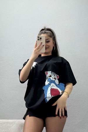 Baskılı Kompakt Penye Tişört Siyahgri - 55044.1872.