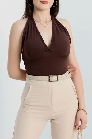 Dalgıç Kumaş Kaplı Bluz Kahve - 5066.125.