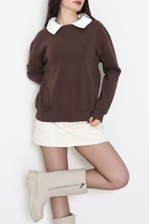 Gömlek Yaka 3 İplik Sweat Kahve - 21985.200.