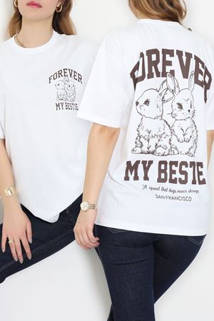 Baskılı Kompakt Penye Tişört Beyazkahve - 55044.1872.