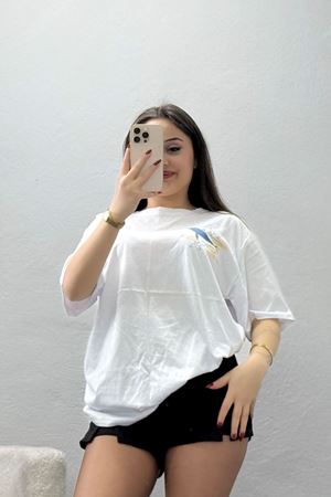 Kompakt Penye Unisex Tişört Beyazmavi - 55064.1872.