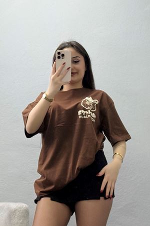 Kompakt Penye Unisex Tişört Kremkahve - 55064.1872.