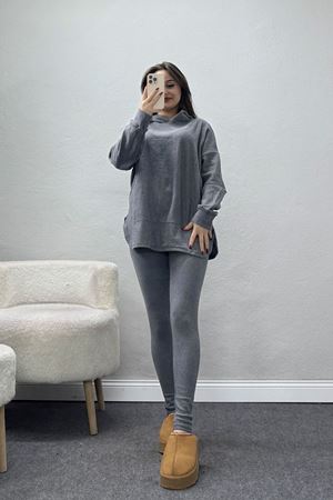 Raporlu İnterlok Kapşonlu İkili Takım Füme - 55040.1567.