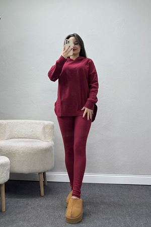 Raporlu İnterlok Kapşonlu İkili Takım Bordo - 55040.1567.