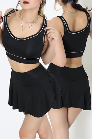 Biyeli Kalın Askılı Crop Atlet Siyah - 9032.125.