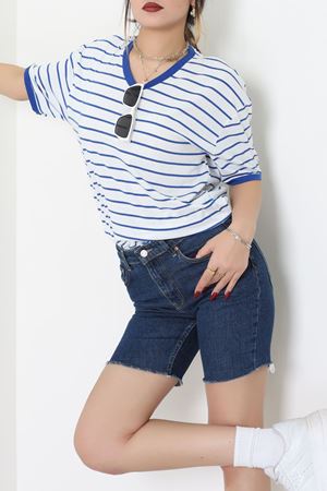 V Yaka Çizgili Rejenere Süprem Tişört Beyazsaks - 602.1567.