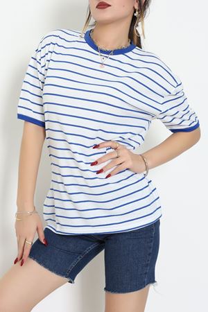 Bisiklet Yaka Çizgili Rejenere Süprem Tişört Beyazsaks - 601.1567.