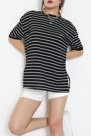 Bisiklet Yaka Çizgili Rejenere Süprem Tişört Siyahbeyaz - 601.1567.