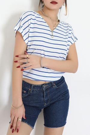 V Yaka Fermuarlı Rejenere Süprem Tişört Beyazsaks - 600.1567.