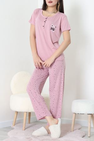 Viskon Kumaş Kısa Kol Pijama Takımı Pembe - 31859.2123.