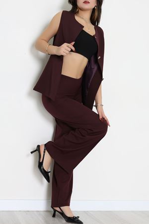 Düğmeli Dabıl İkili Takım Mürdüm - 55039.1991.