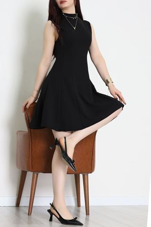 Dik Yaka İthal Krep 11 Parça Mini Elbise Siyah - 70816.1592.