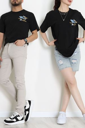 Kompakt Penye Unisex Tişört Siyahsarı - 55064.1872.