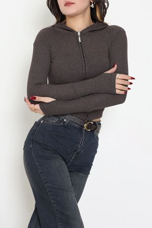 Kapşonlu Parmak Geçmeli Kaşkorse Ceket Kahve - 70769.1567.