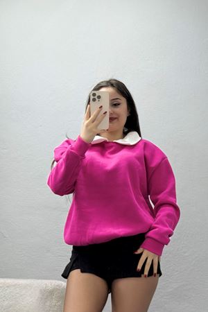 Gömlek Yaka 3 İplik Sweat Fuşya - 21985.200.