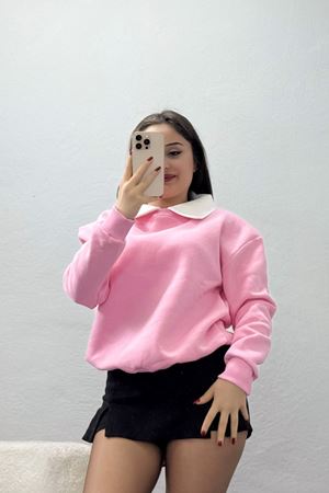 Gömlek Yaka 3 İplik Sweat Pembe - 21985.200.
