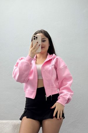 3 İplik Kompakt Oversize Fermuarlı Sweat Pembe - 42501.1878.