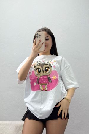 Baskılı Kompakt Penye Tişört Beyazleopar - 55044.1872.