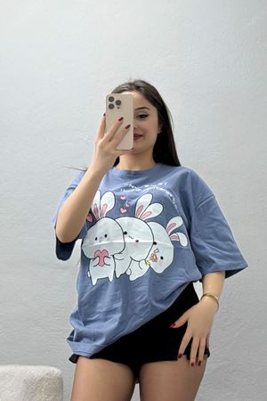 Baskılı Kompakt Penye Tişört Füme - 55044.1872.