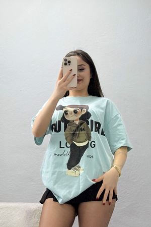 Baskılı Kompakt Penye Tişört Mintkahve - 55044.1872.