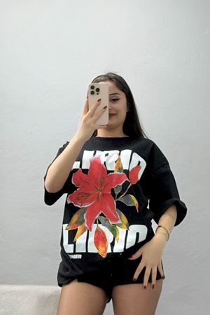 Baskılı Kompakt Penye Tişört Siyahkırmızı - 55044.1872.