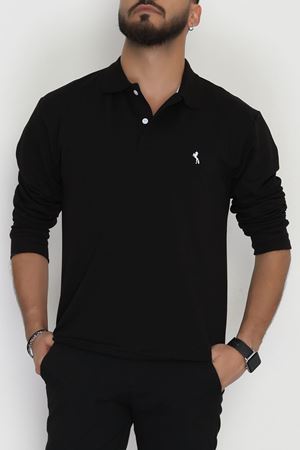 2 İplik Likralı Polo Yaka Erkek Sweat Siyah - 42743.2087.