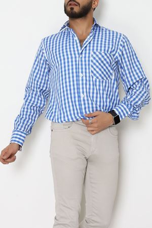 Klasik Pamuklu Erkek Ekose Slimfit Gömlek Ekosemavi - 70876.1970.