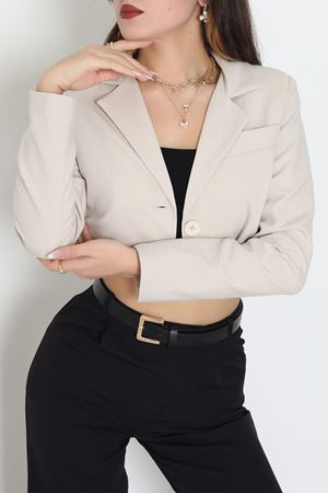 Astarlı Poliviskon Kısa Blazer Ceket Taş - 31824.1397.