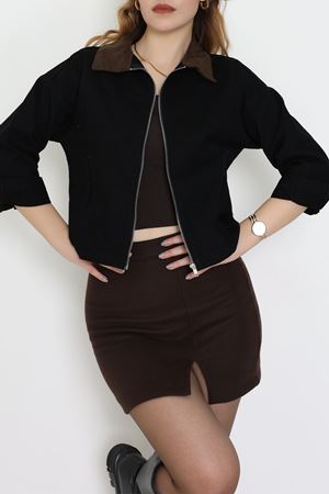 Fermuarlı Kot Ceket Siyah - 1010.2059.