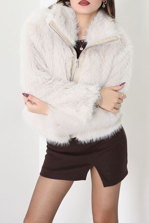 Fermuarlı Kürklü Ceket Krem - 8780.179.