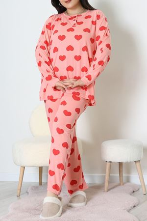 Ring Viskon Büyük Beden Pijama Takımı Somonpembe - 52202.1961.