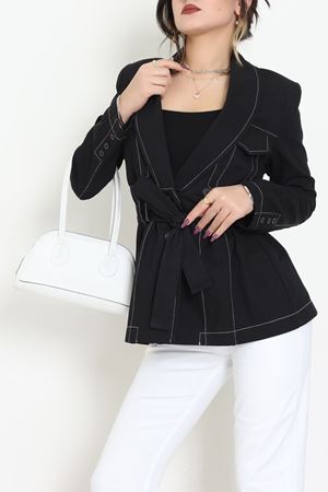Bağlamalı Gabardin Ceket Siyah - 8123.179.