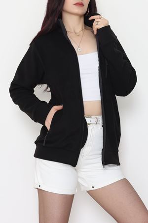 Fermuarlı Dik Yaka Polar Ceket Siyah - 52113.053.