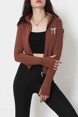 Double Krep Kumaş Parmak Geçmeli Baskılı Ceket Acıkahve - 42783.1567.