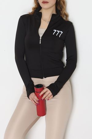 Double Krep Kumaş Parmak Geçmeli Baskılı Ceket Siyah - 42783.1567.