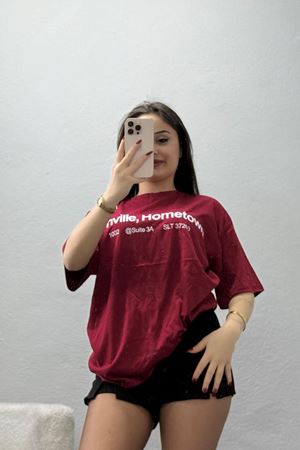 Kompakt Penye Unisex Tişört Bordo - 55064.1872.