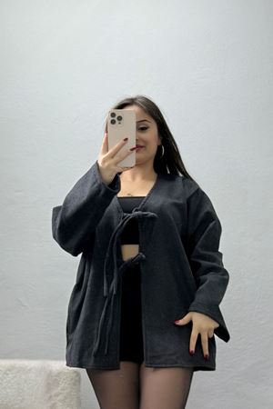 Önü Bağcıklı Kaşe Hırka Antrasit - 70995.1775.