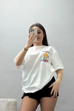 Kompakt Penye Unisex Tişört Sarıbeyaz - 55064.1872.