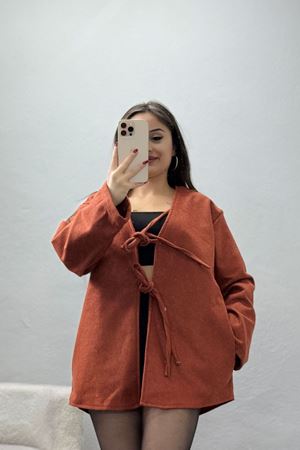 Önü Bağcıklı Kaşe Hırka Tarçın - 70995.1775.