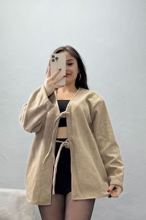 Önü Bağcıklı Kaşe Hırka Vizon - 70995.1775.