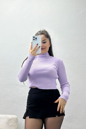 Yarım Balıkçı Yaka Triko Lila - 4049.2043.