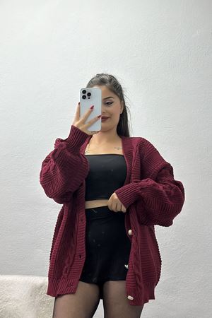 Balon Kol Hırka Bordo - 340.1577.