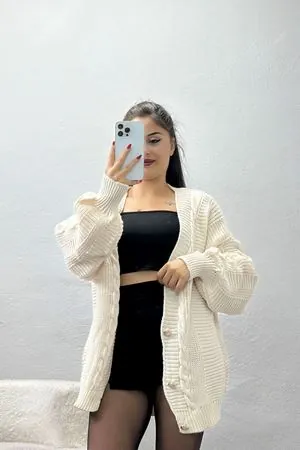Kadın Balon Kol Hırka Latte