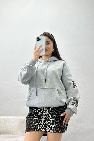 3 İplik Kanguru Cepli Kapşonlu Sweat Gri - 42249.1878.